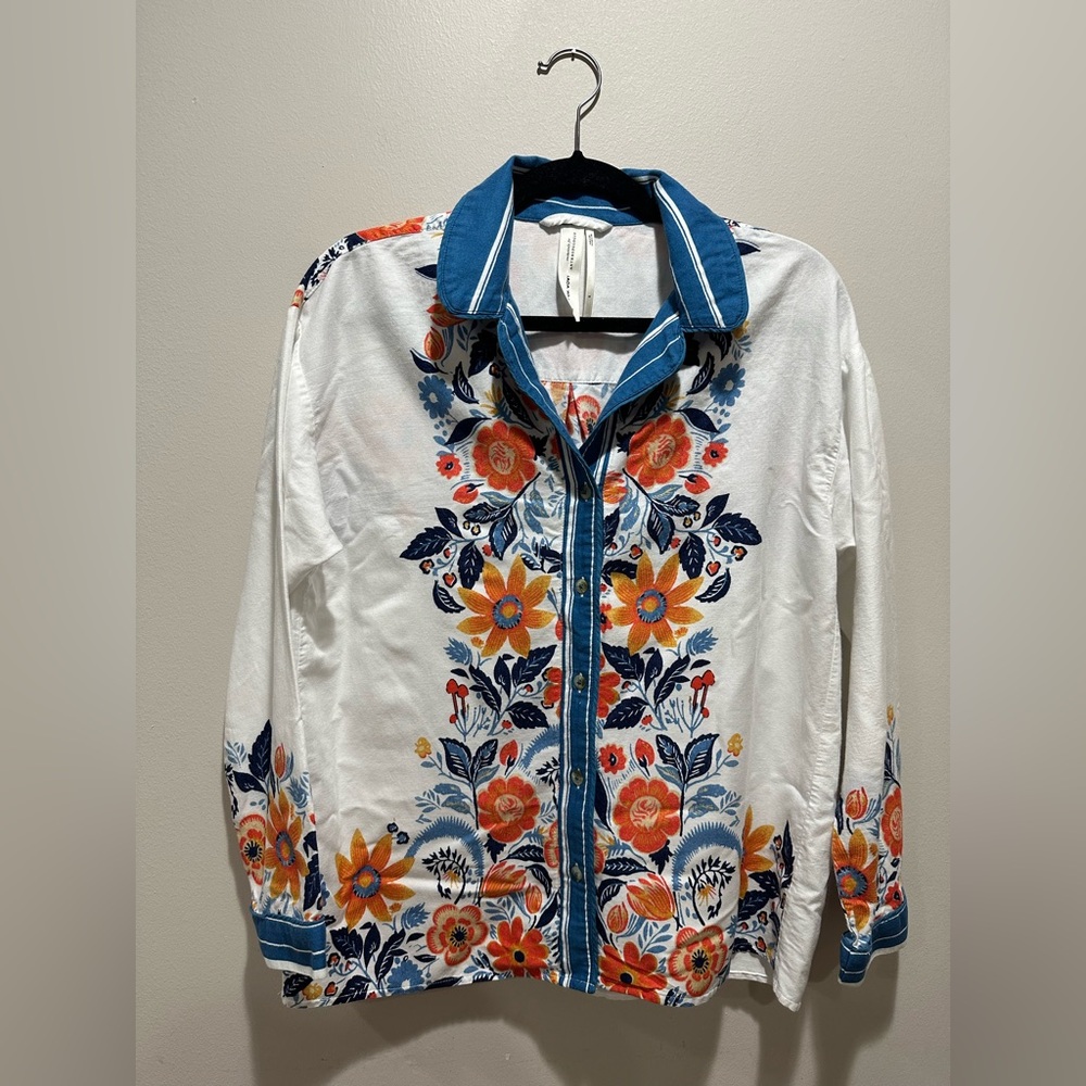 Anthropologie Floral White and Blue Pajama Set - Picture 3 of 12